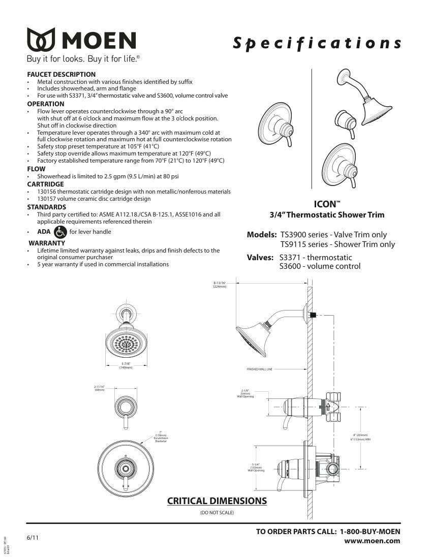 Moen 130156 cut sheet — first page