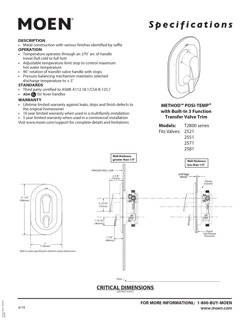 Moen 2521 cut sheet — first page