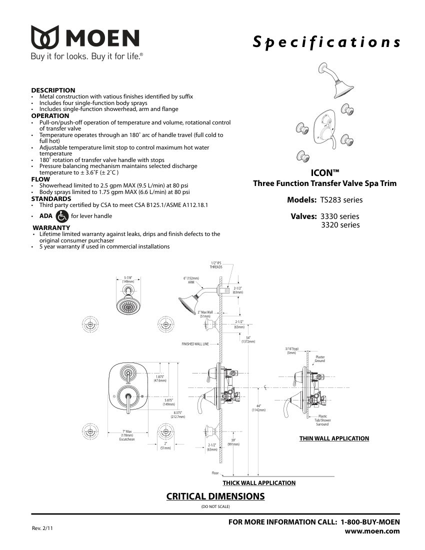 Moen 3330-series cut sheet — first page