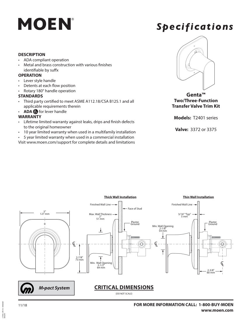Moen 3372 cut sheet — first page