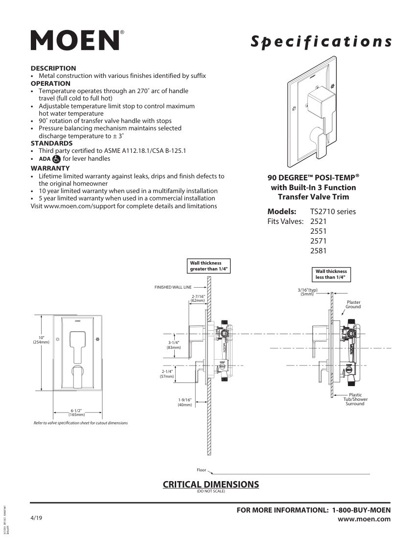 Moen TS2710-series cut sheet — first page