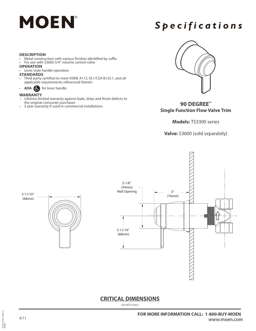 Moen TS3300-series cut sheet — first page