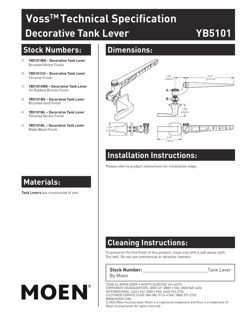 Moen YB5101 cut sheet — first page