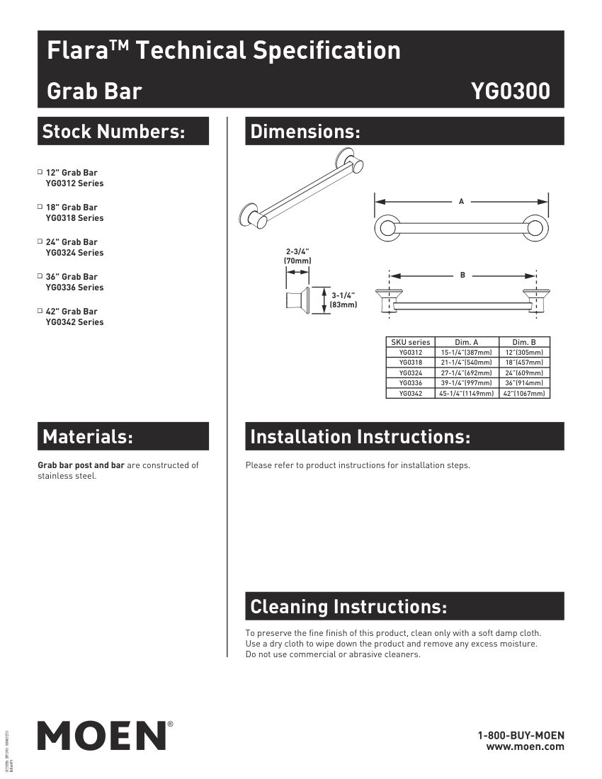 Moen YG0312CH cut sheet — first page