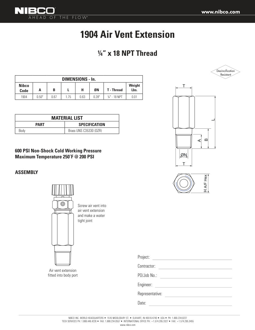NIBCO 1904 cut sheet — first page