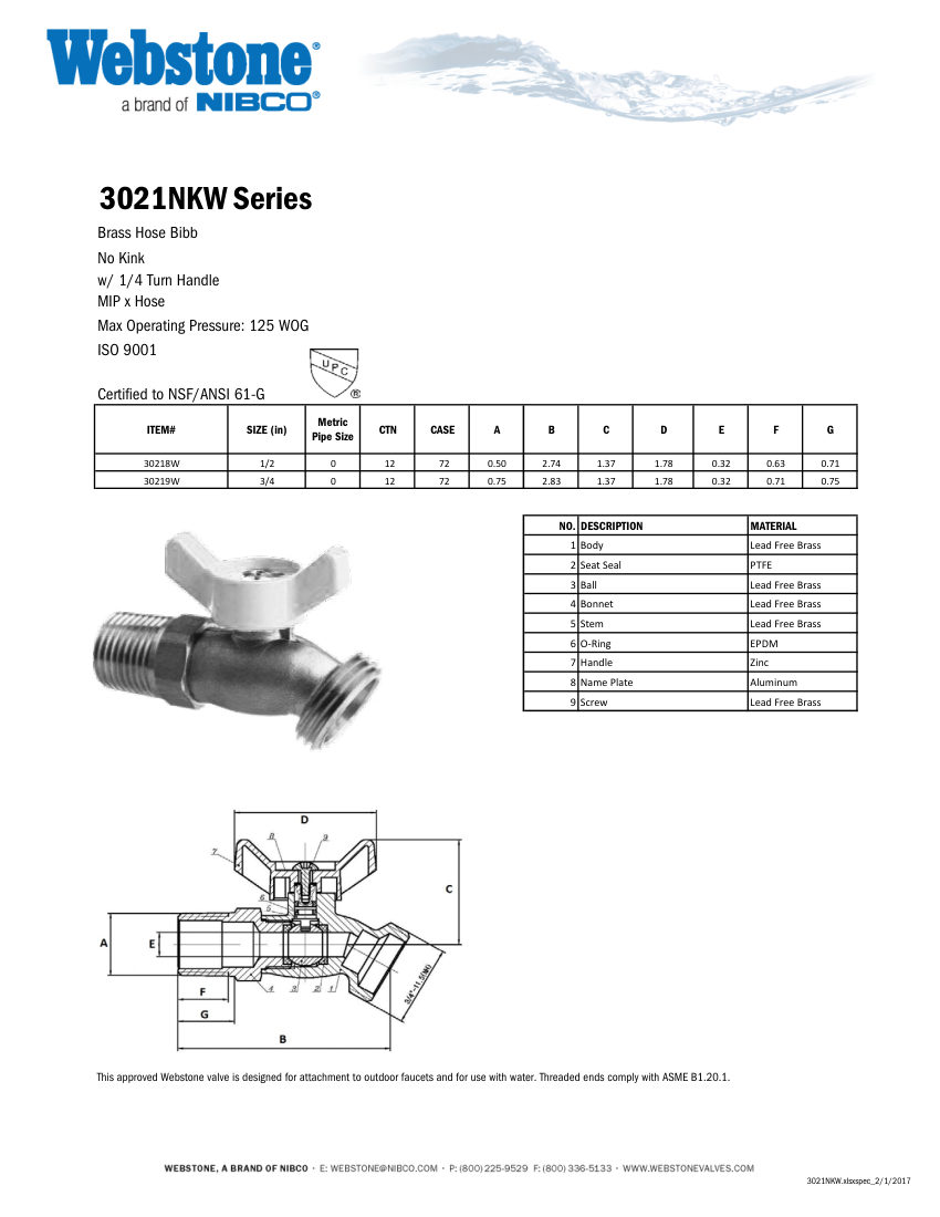 NIBCO 3021 cut sheet — first page