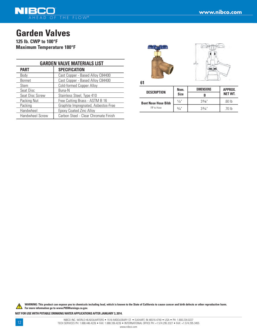 NIBCO 61 cut sheet — first page