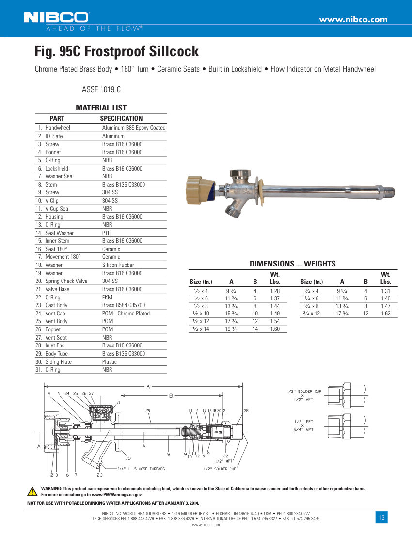 NIBCO 95C cut sheet — first page