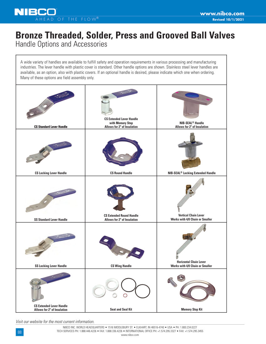 NIBCO Bronze Ball Valve Handle cut sheet — first page