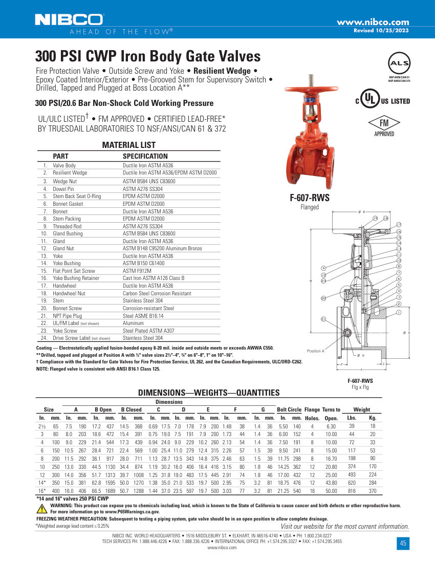 NIBCO F-607-RWS cut sheet — first page