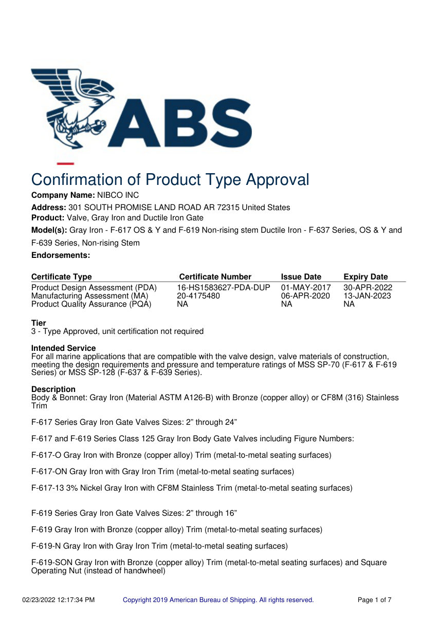 NIBCO F-617 cut sheet — first page