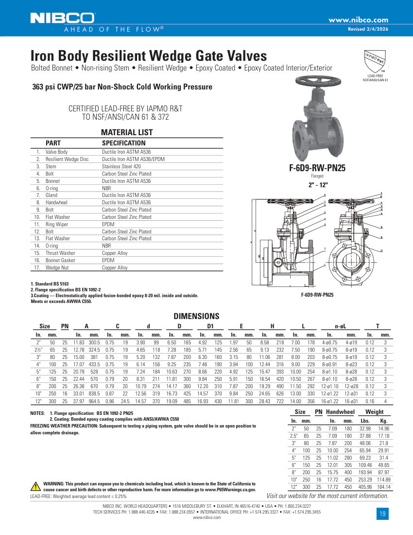 NIBCO F-6D9-RW-PN25 cut sheet — first page