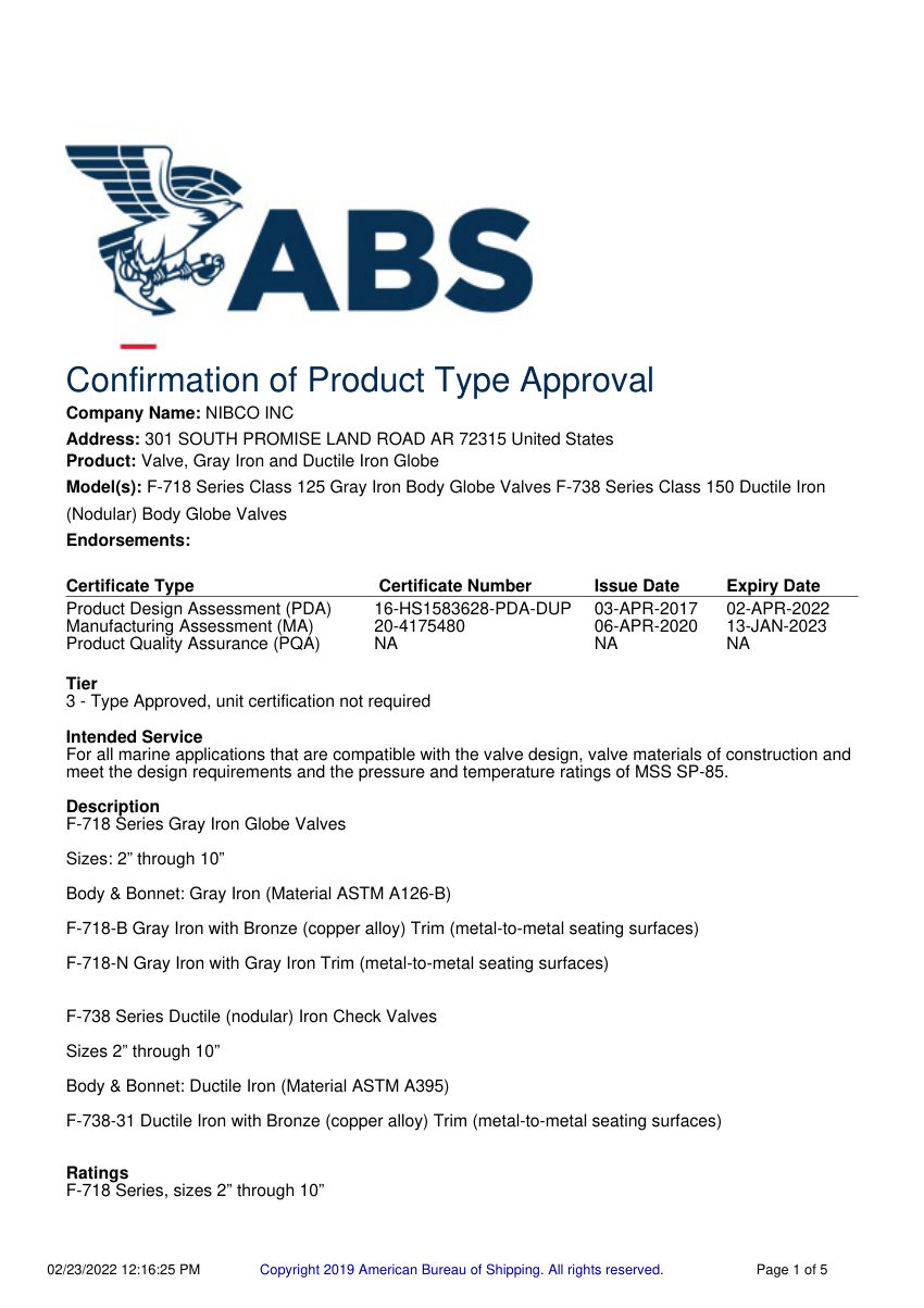 NIBCO F-718-B cut sheet — first page