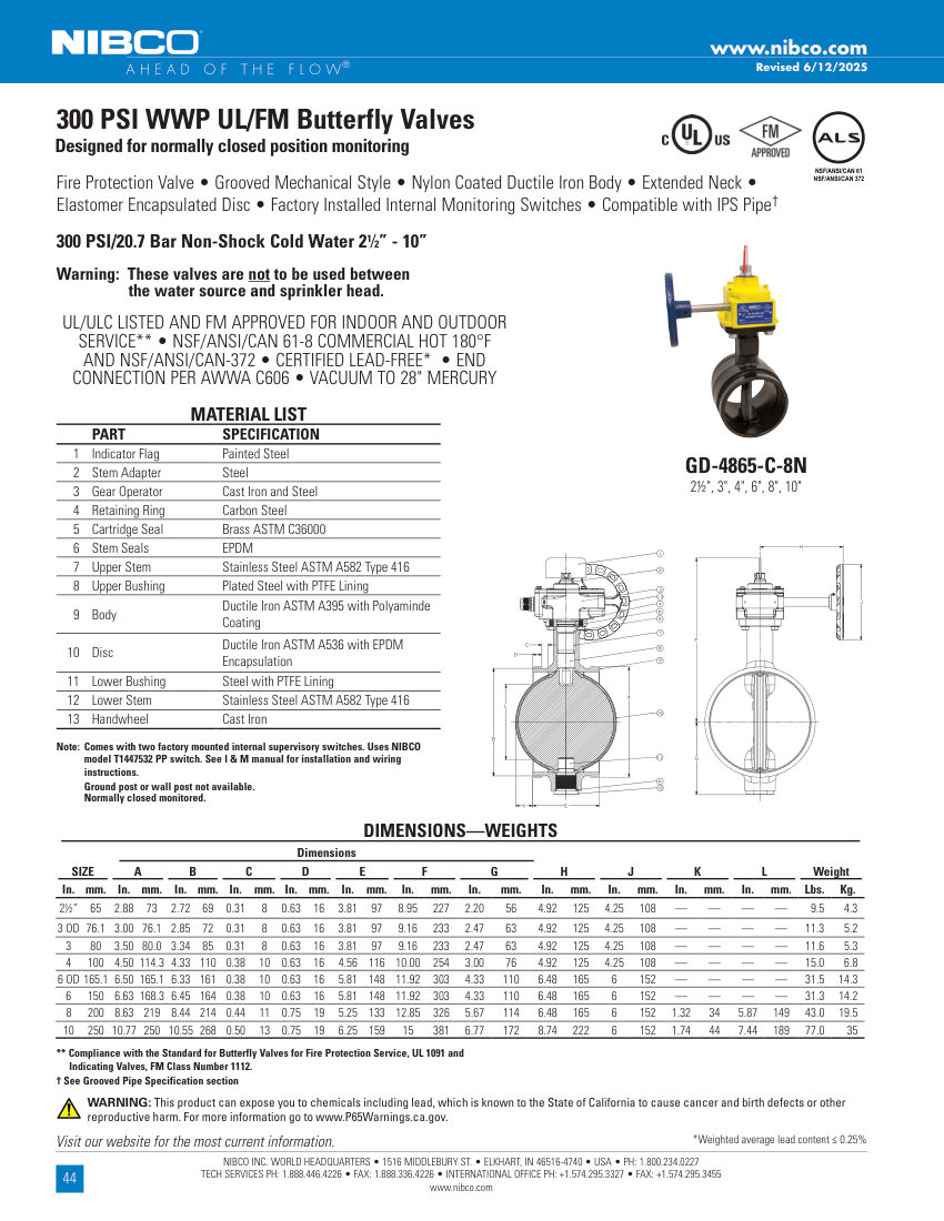 NIBCO GD-4865-C-8N cut sheet — first page