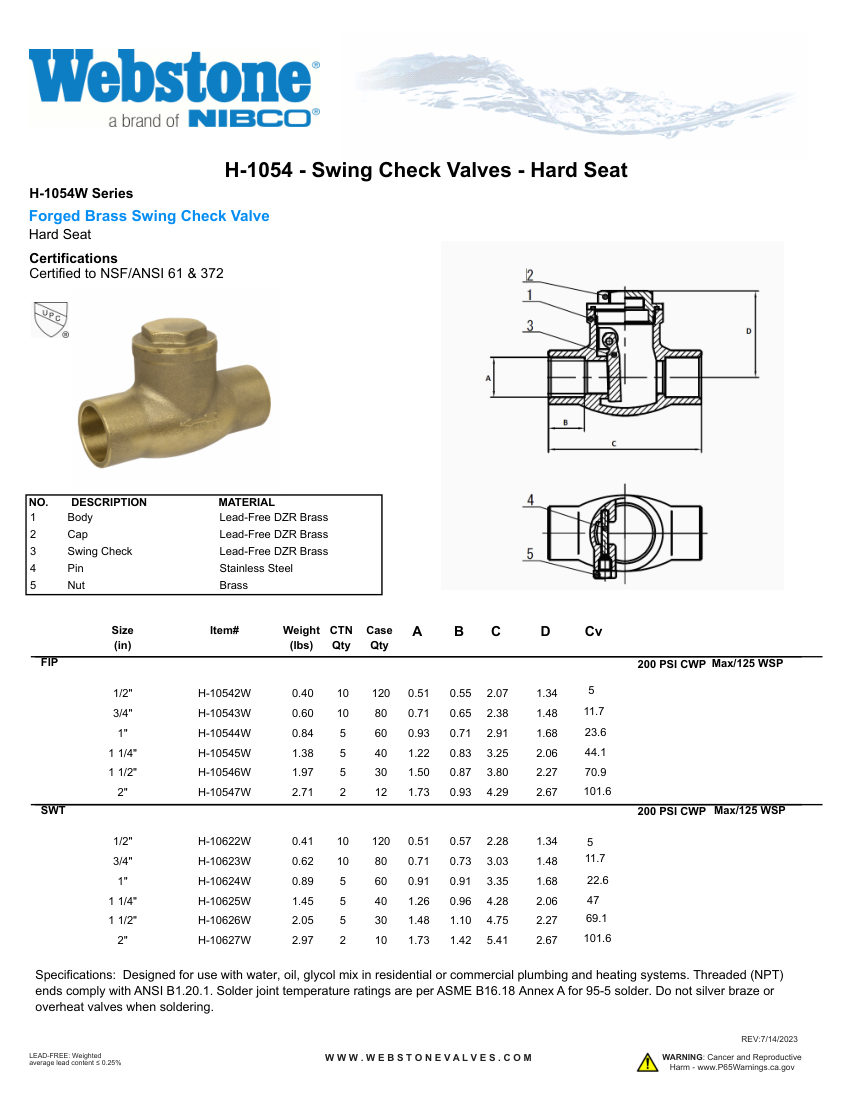 NIBCO H-1054_ZSpec cut sheet — first page