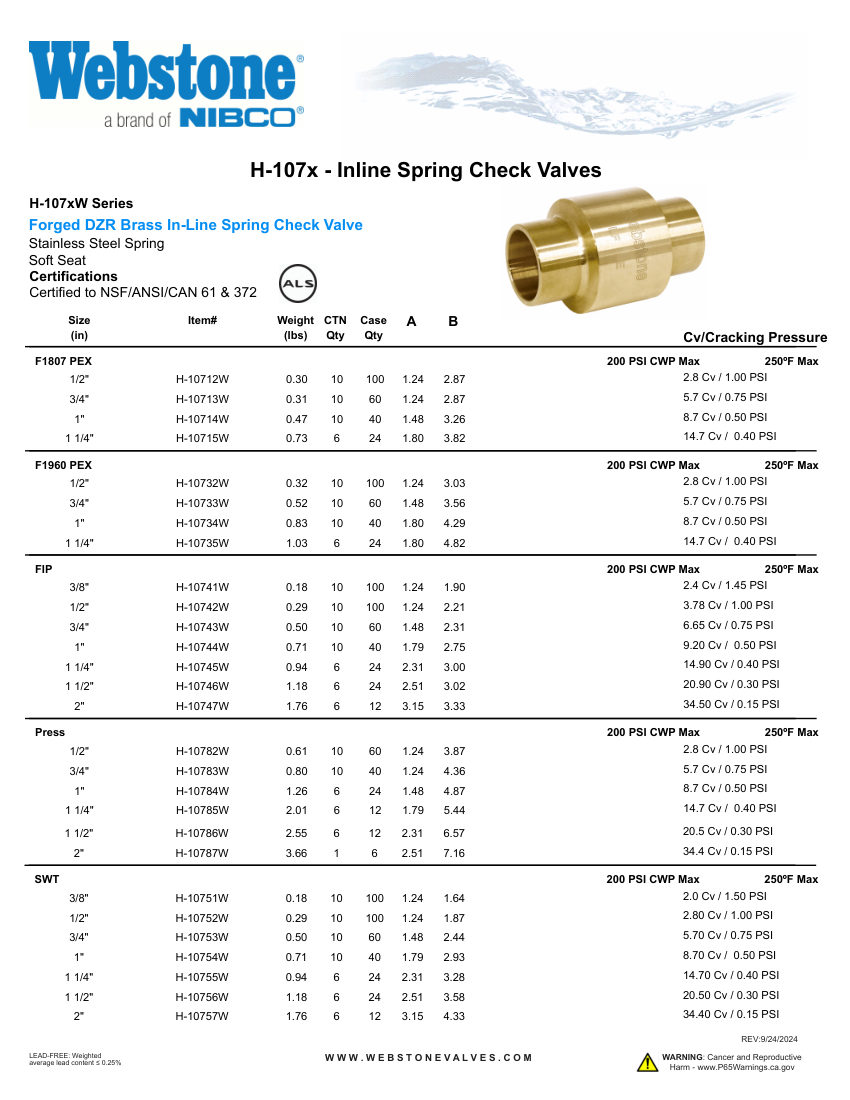 NIBCO H-107x_ZSpec cut sheet — first page
