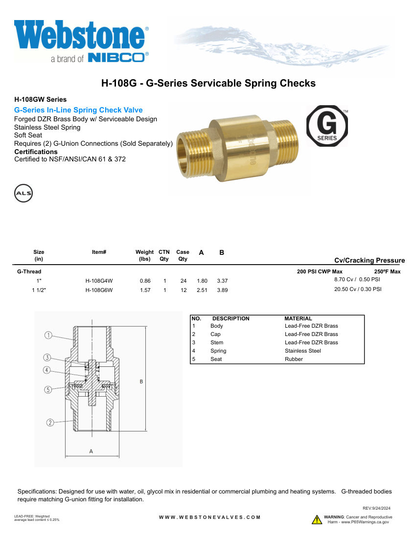 NIBCO H-108G_ZSpec cut sheet — first page