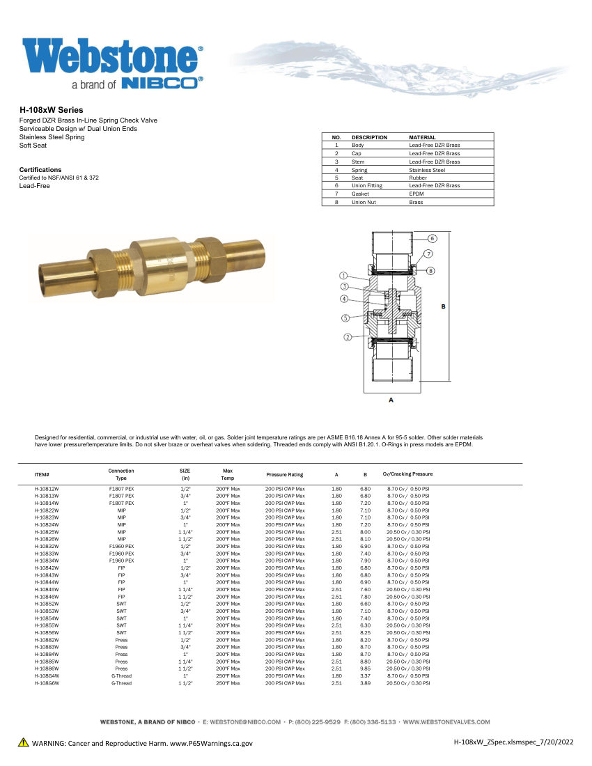 NIBCO H-108x_ZSpec cut sheet — first page