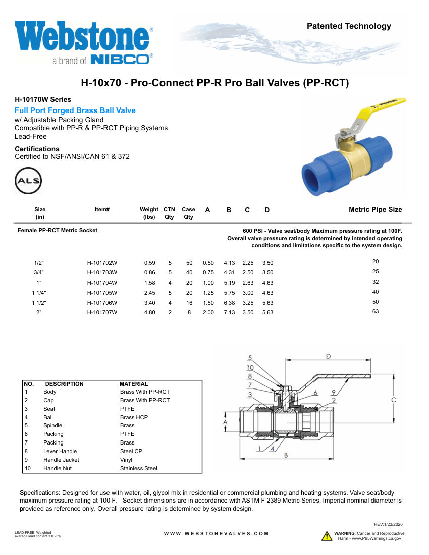 NIBCO H-10X70_ZSpec cut sheet — first page