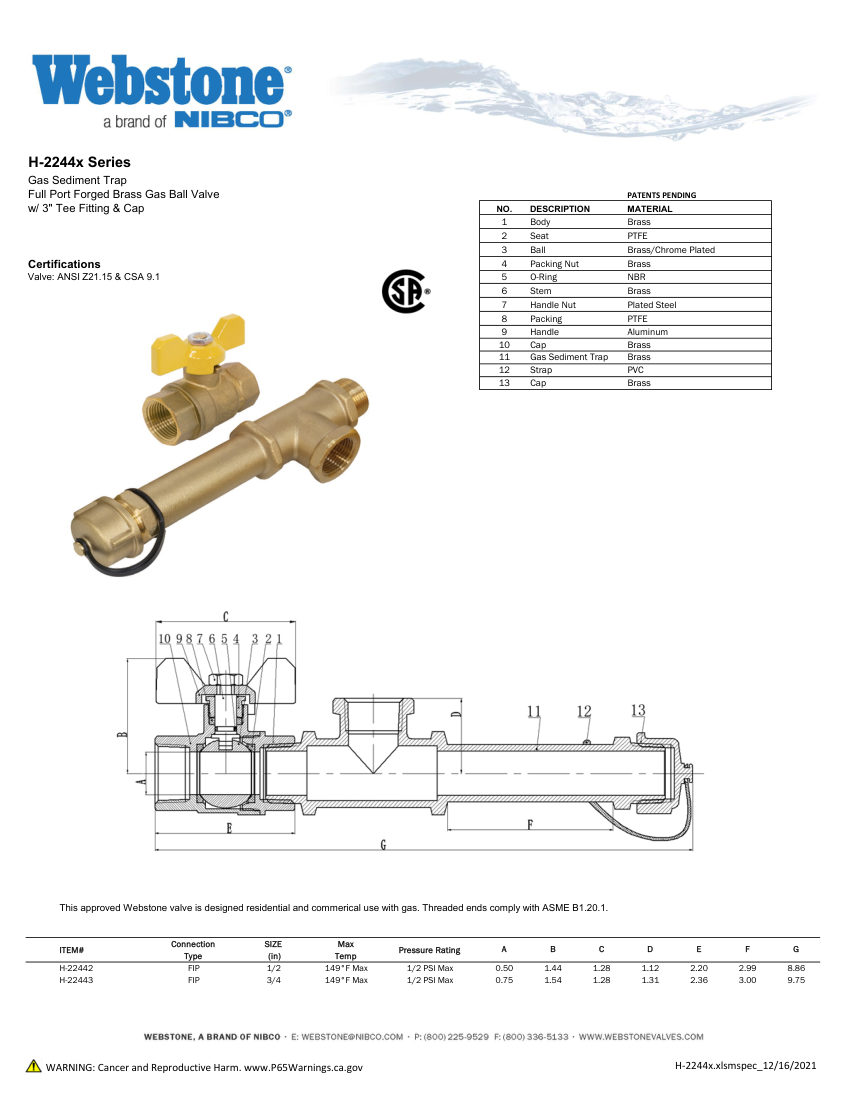 NIBCO H-2244x_Zspec cut sheet — first page