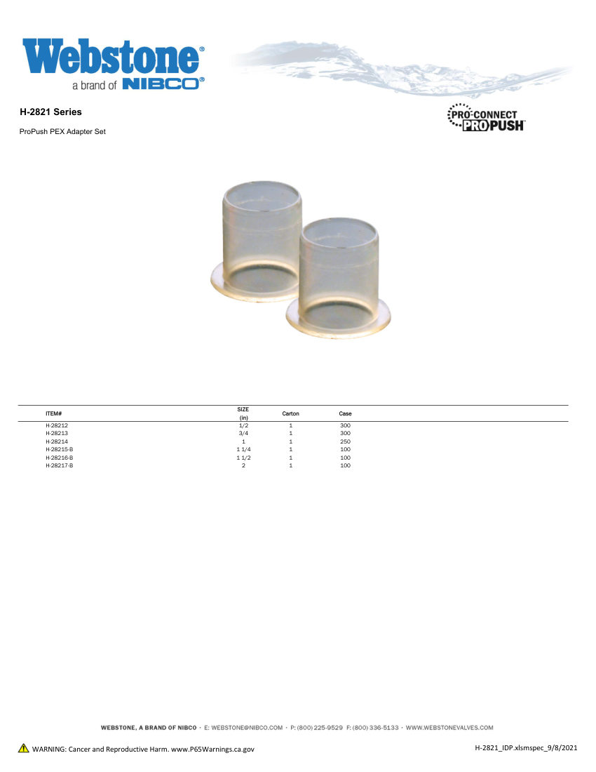 NIBCO H-2821_ZSpec cut sheet — first page