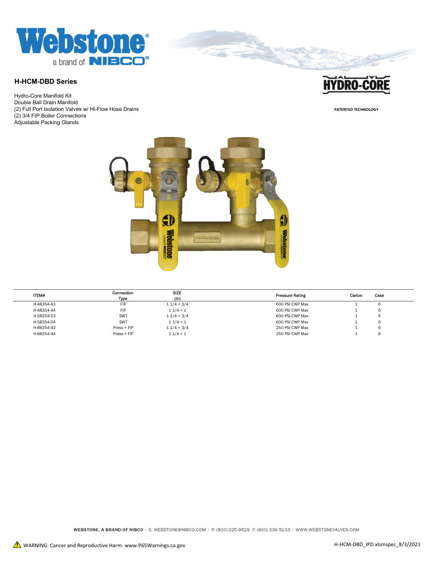 NIBCO H-48354-43 cut sheet — first page
