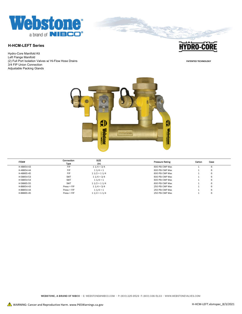 NIBCO H-48854-43 cut sheet — first page