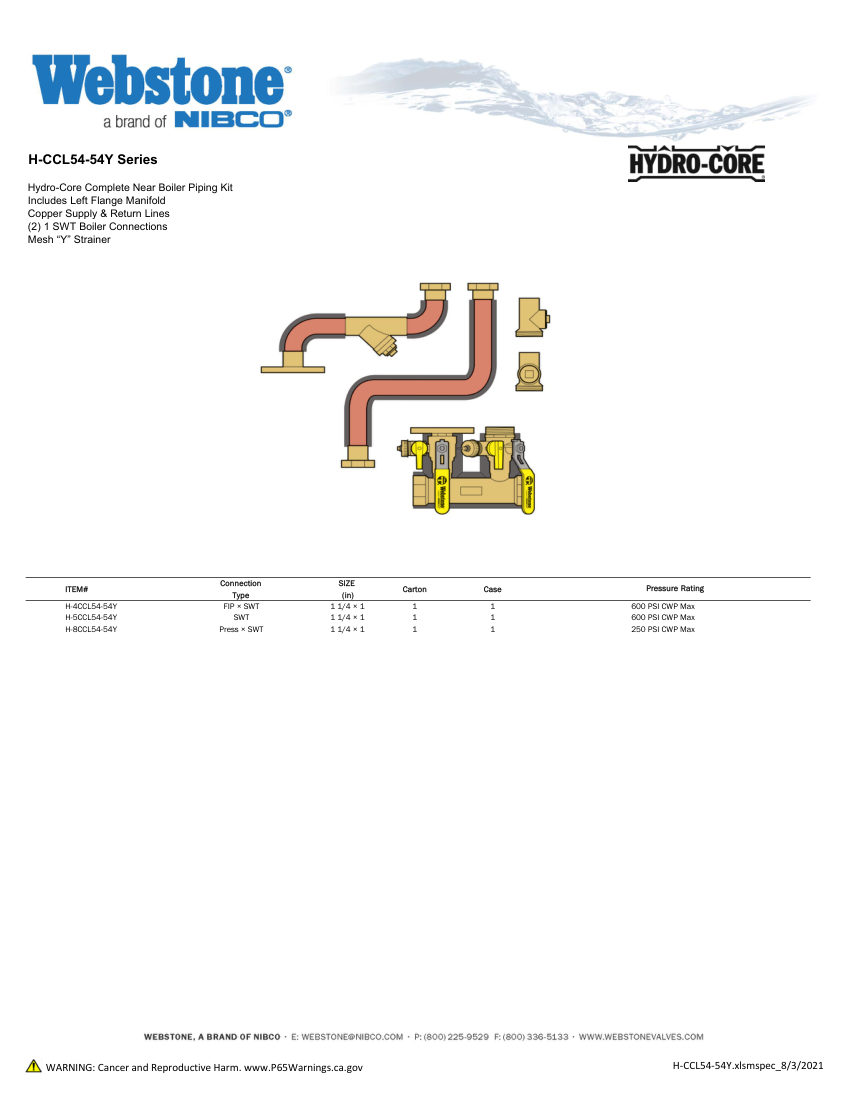 NIBCO H-4CCL54-54Y cut sheet — first page
