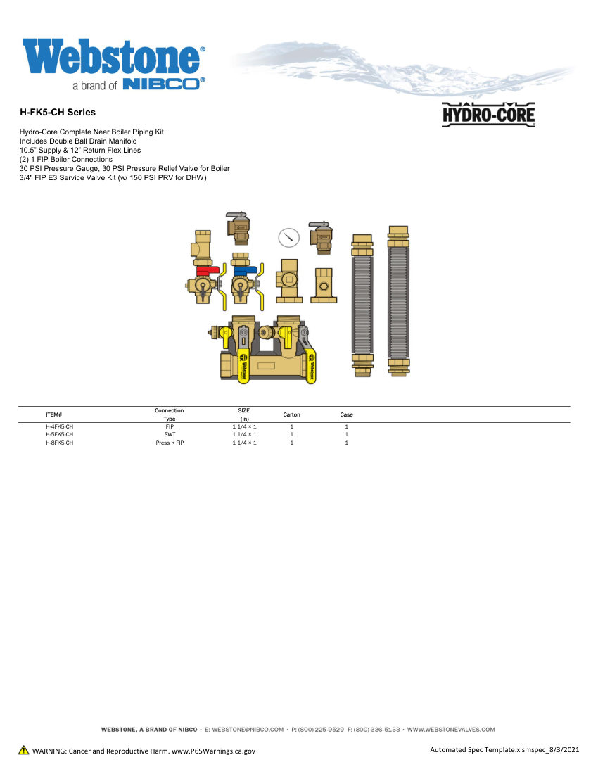 NIBCO H-4FK5-CH cut sheet — first page