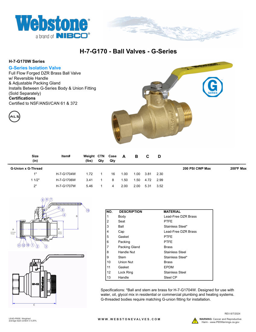 NIBCO H-7-G170_ZSpec cut sheet — first page