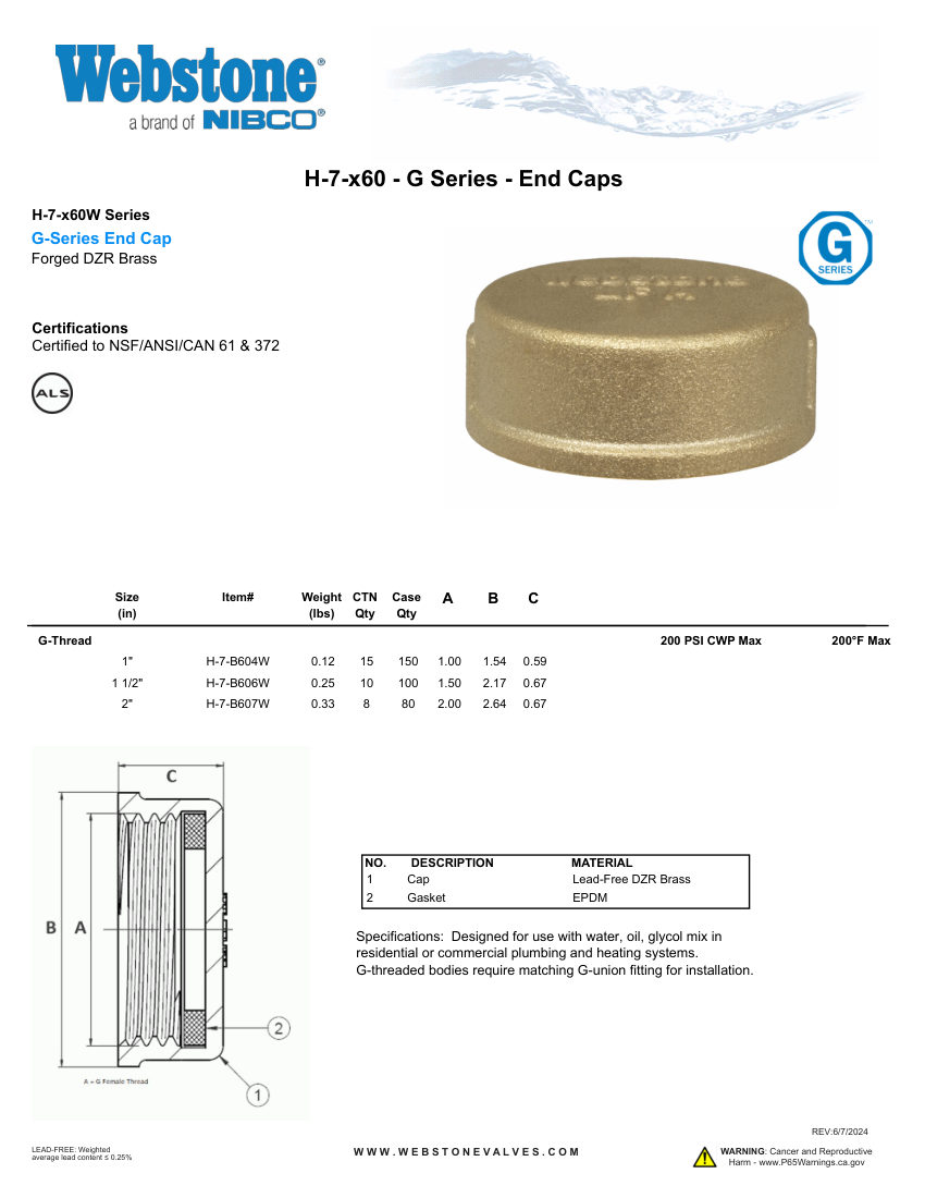 NIBCO H-7-x60_ZSpec cut sheet — first page