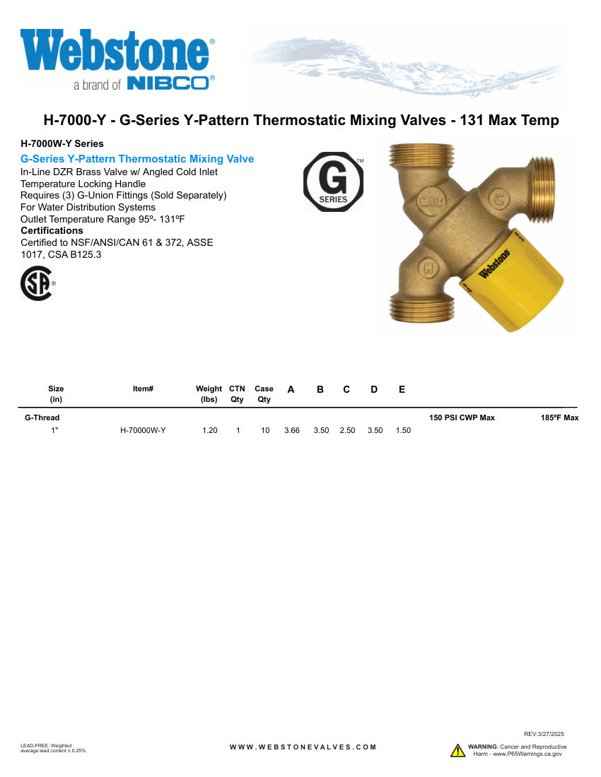 NIBCO H-7000-Y_Zspec cut sheet — first page
