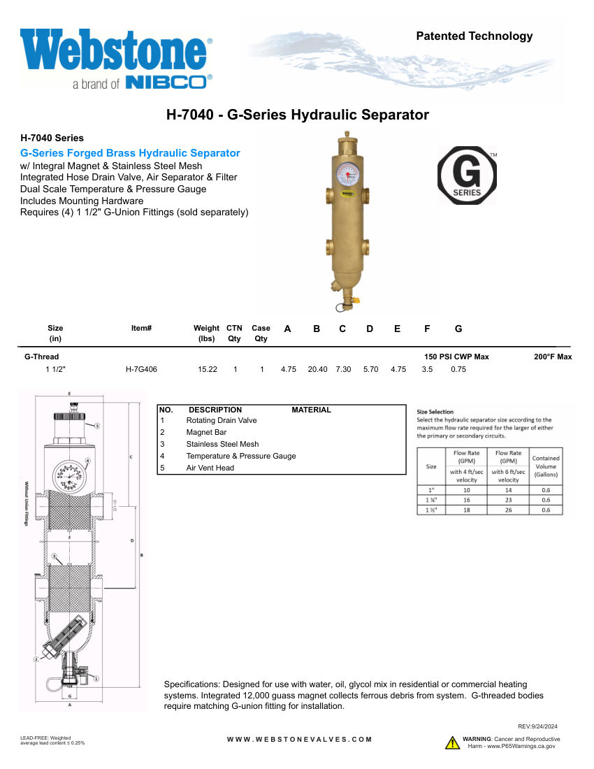 NIBCO H-7040_ZSpec cut sheet — first page
