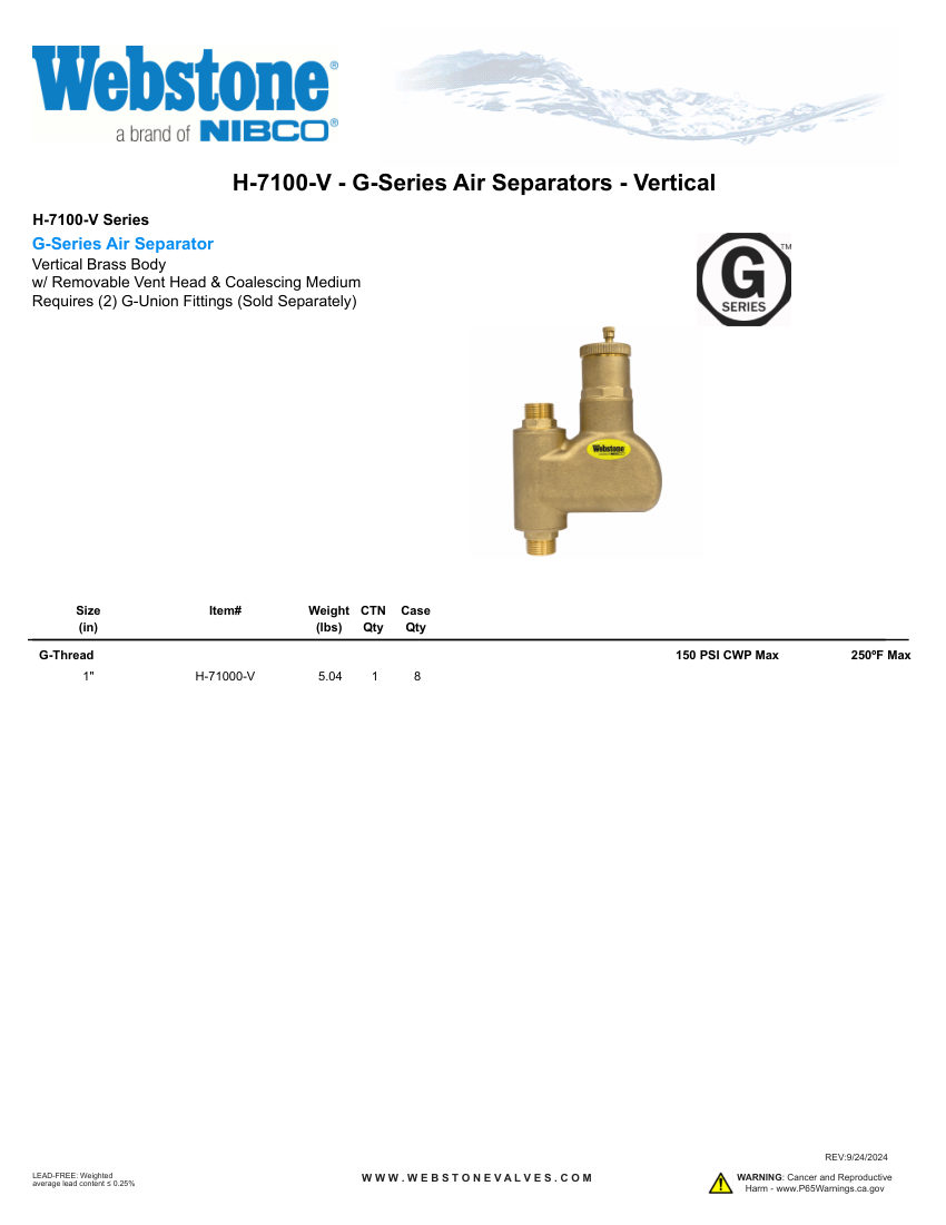 NIBCO H-7100-V_ZSpec cut sheet — first page