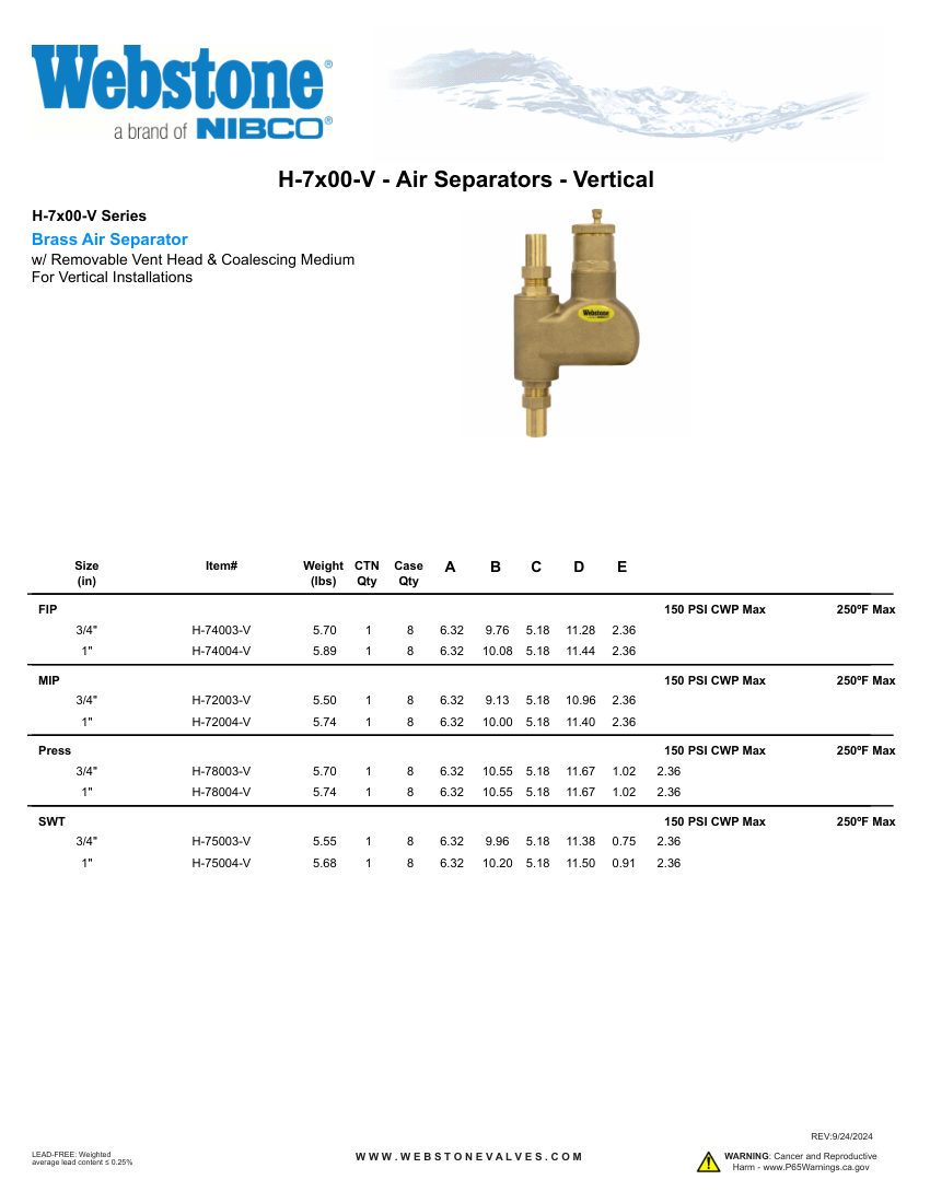 NIBCO H-7x00-V_ZSpec cut sheet — first page