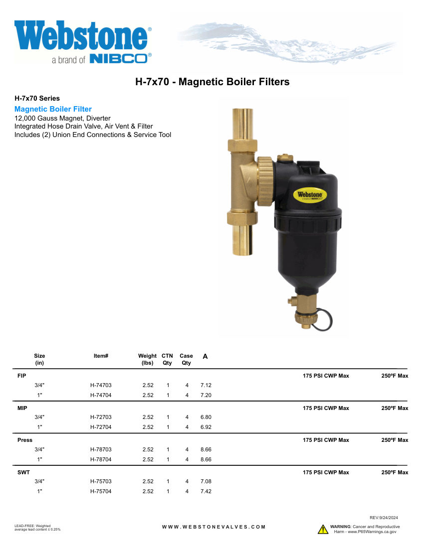 NIBCO H-7x70_ZSpec cut sheet — first page