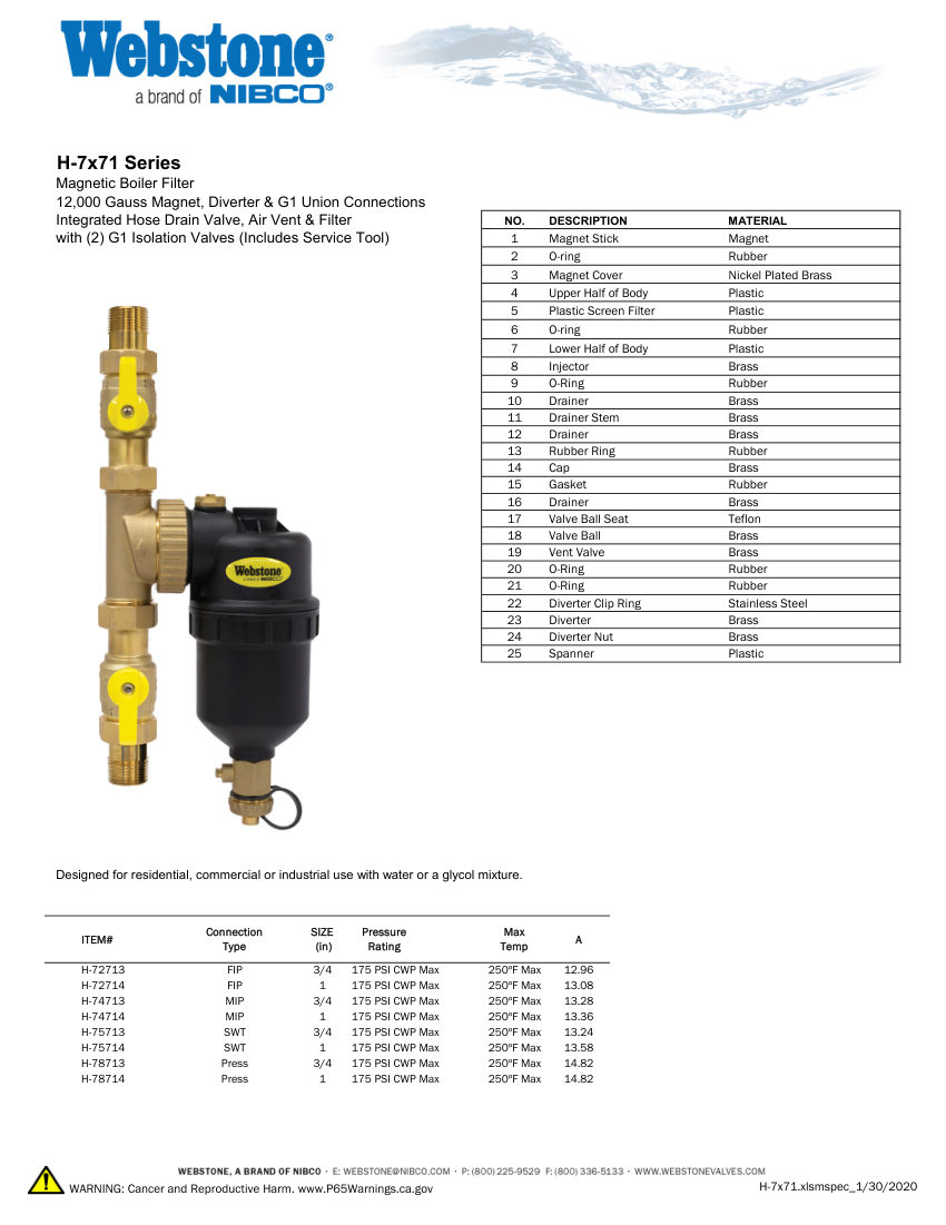 NIBCO H-7x71_ZSpec cut sheet — first page