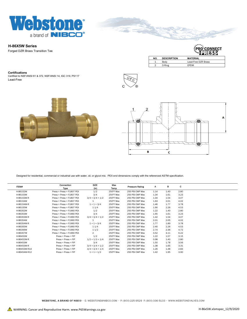 NIBCO H-86x5_ZSpec cut sheet — first page