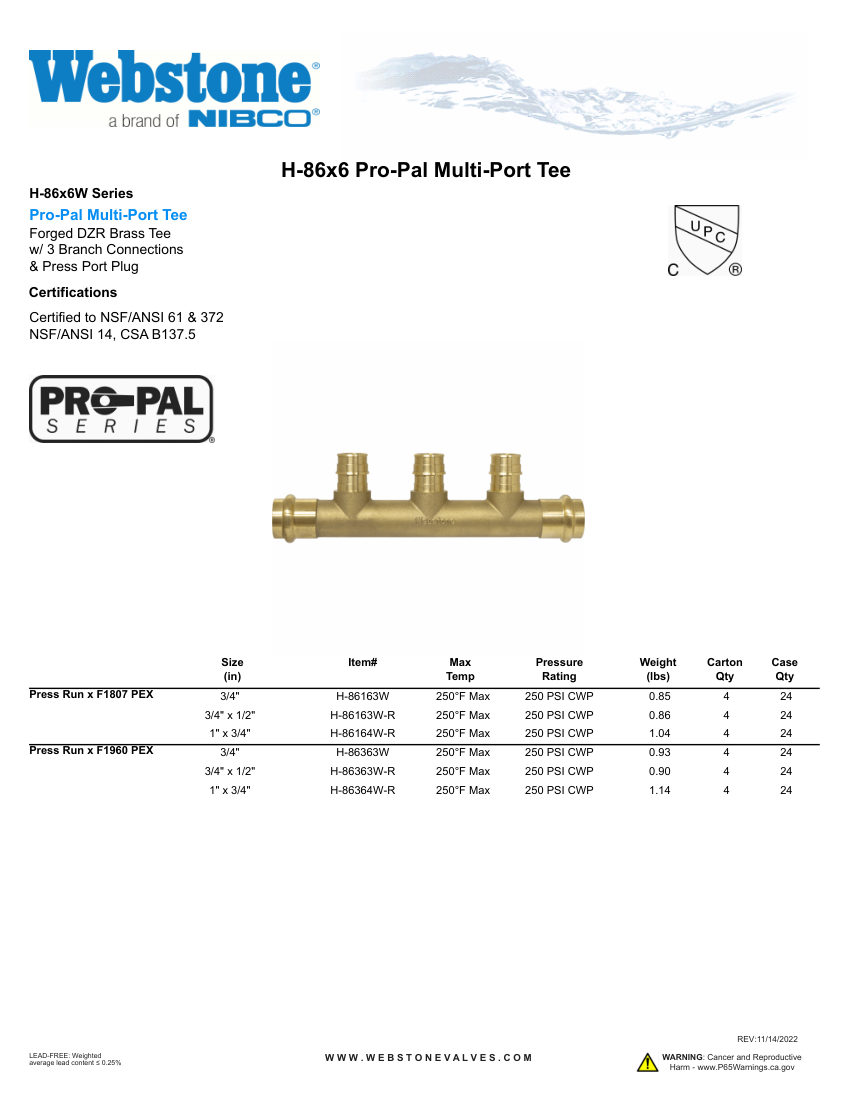 NIBCO H-86x6_ZSpec cut sheet — first page