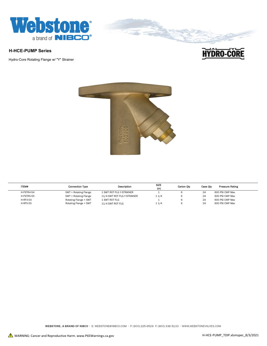 NIBCO H-FSTR4-54 cut sheet — first page