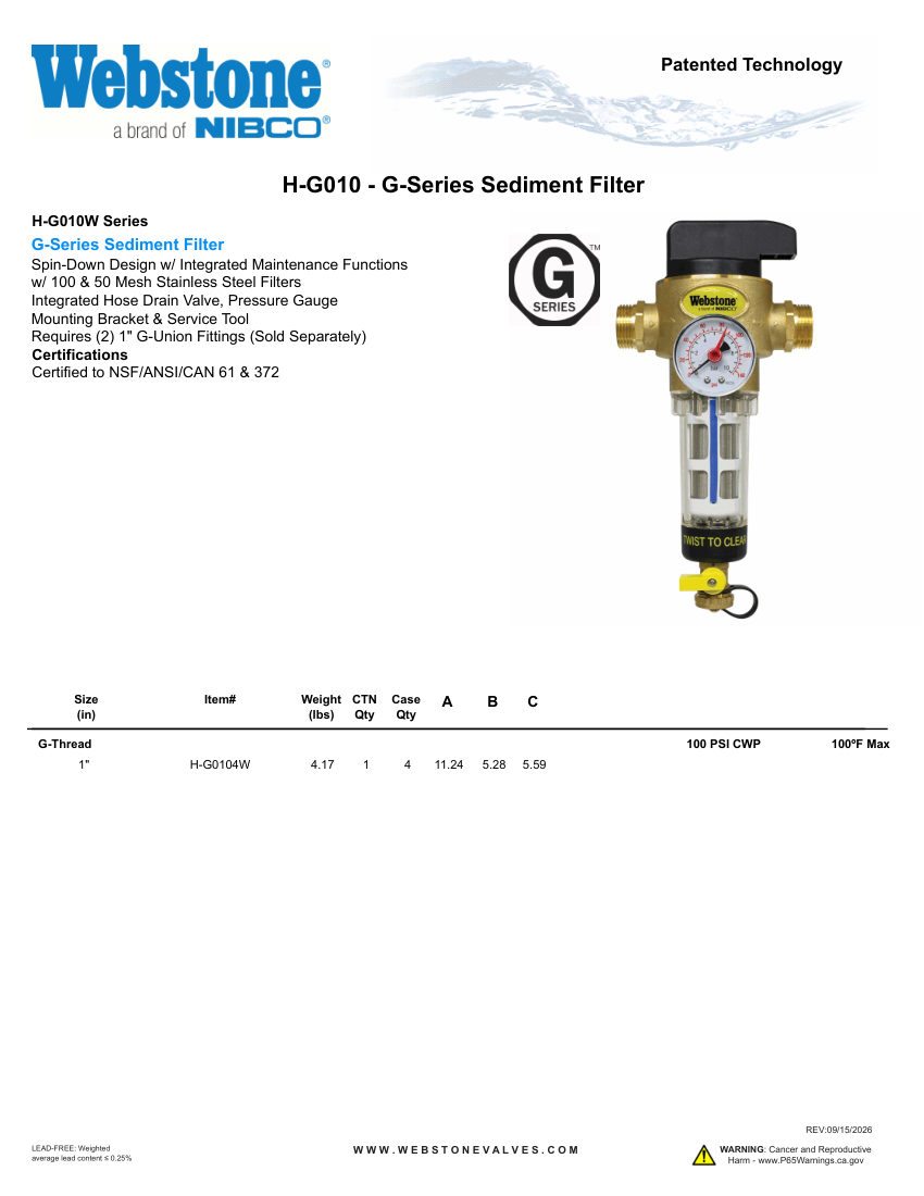 NIBCO H-G010_ZSpec cut sheet — first page