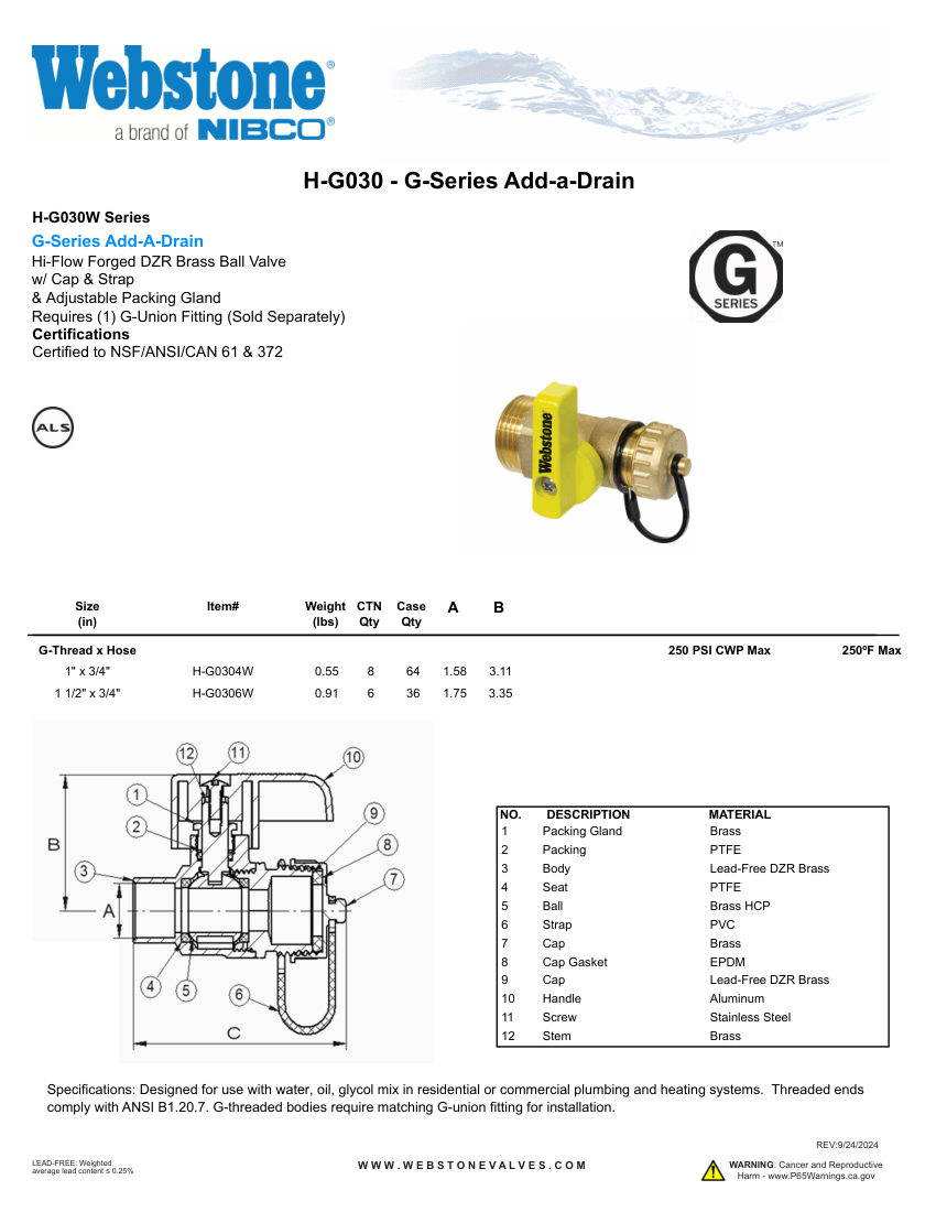 NIBCO H-G030_ZSpec cut sheet — first page
