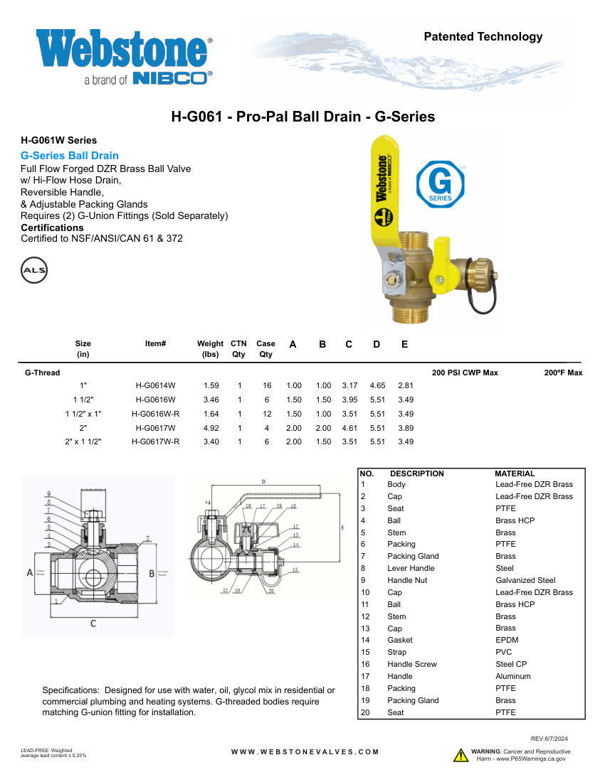 NIBCO H-G061_ZSpec cut sheet — first page