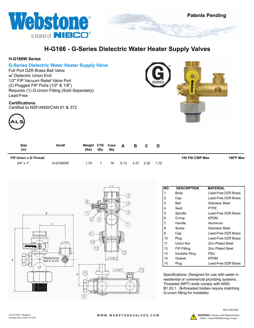 NIBCO H-G166_ZSpec cut sheet — first page