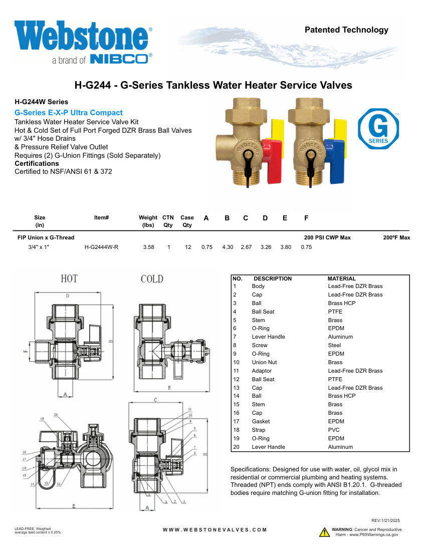 NIBCO H-G244_ZSpec cut sheet — first page