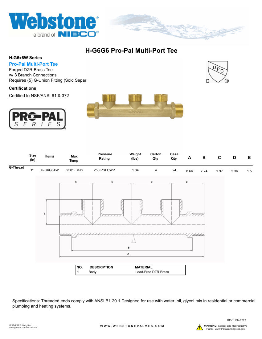 NIBCO H-G6G6_ZSpec cut sheet — first page