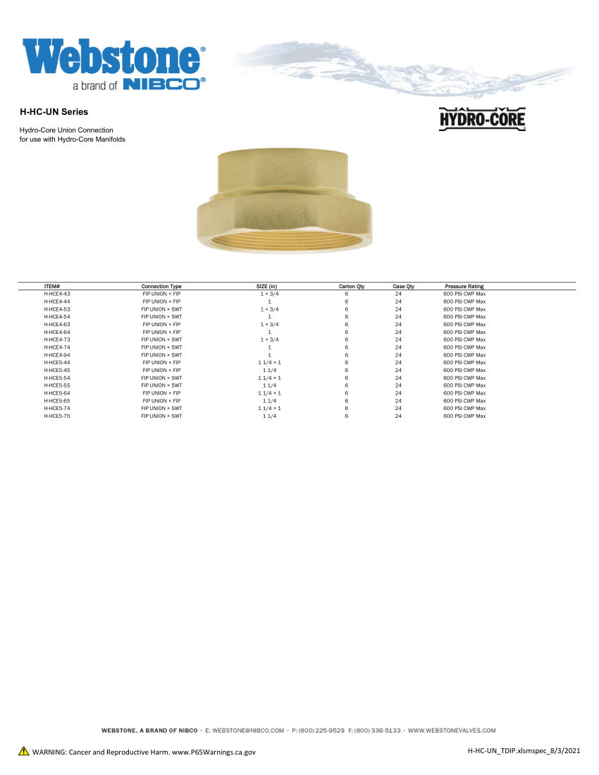 NIBCO H-HCE4-43 cut sheet — first page