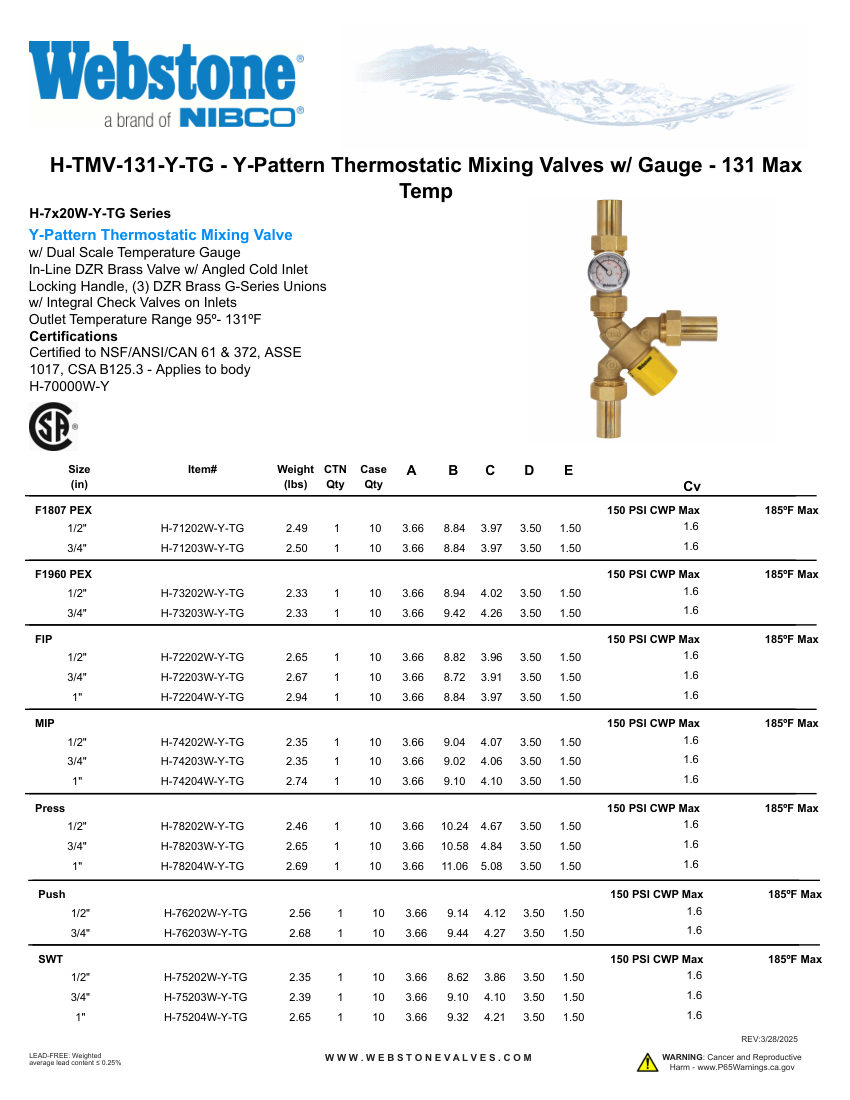 NIBCO H-TMV-131-Y-TG_Zspec cut sheet — first page