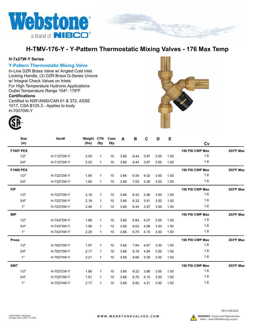 NIBCO H-TMV-176-Y_Zspec cut sheet — first page