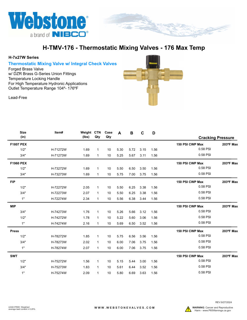 NIBCO H-TMV-176_ZSpec cut sheet — first page